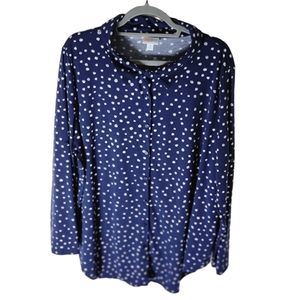 LuLaRoe Valentina plus size navy blue white polka dot button front top size 2XL